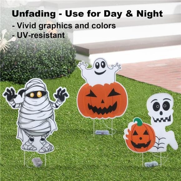 Lighted Yard Signs for Halloween Props Yard Stakes Light Up Pumpkin Ghost Yard - Picture 2 of 7